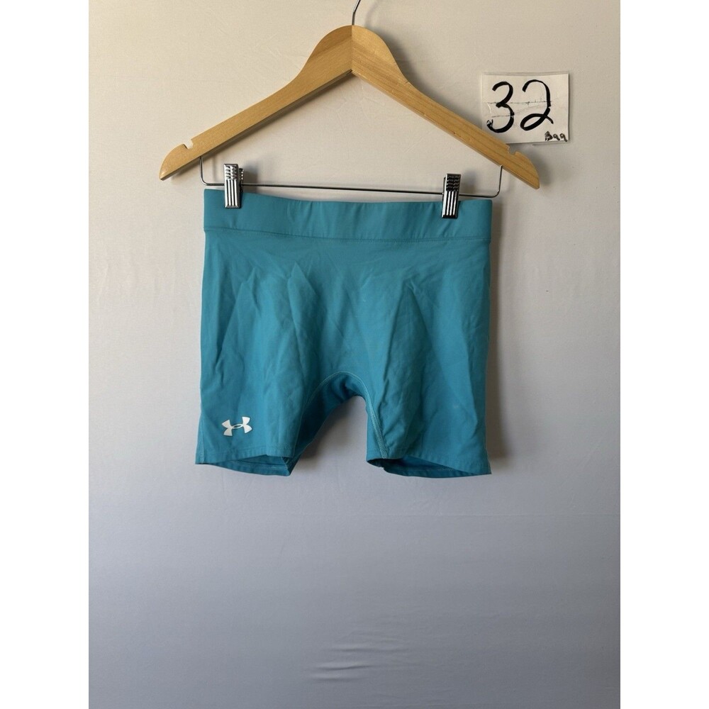 Under Armour Womens M Compression Shorts Aqua Blue Nylon Stretch 1145-06
